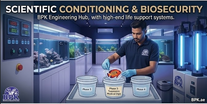 Saltwater fish in Dubai undergoing quarantine protocol observation